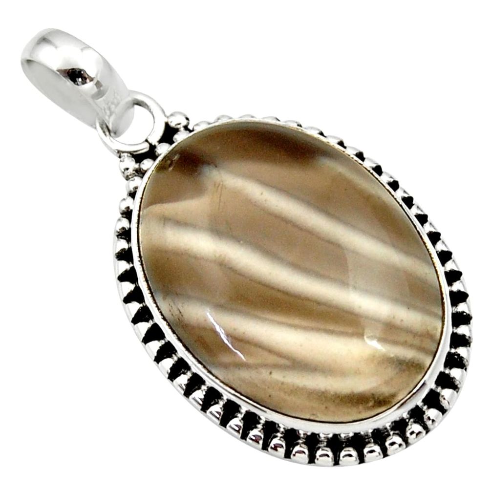 19.20cts natural grey striped flint ohio 925 sterling silver pendant d33666