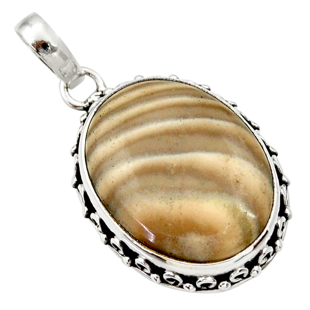 16.18cts natural grey striped flint ohio 925 sterling silver pendant d33671