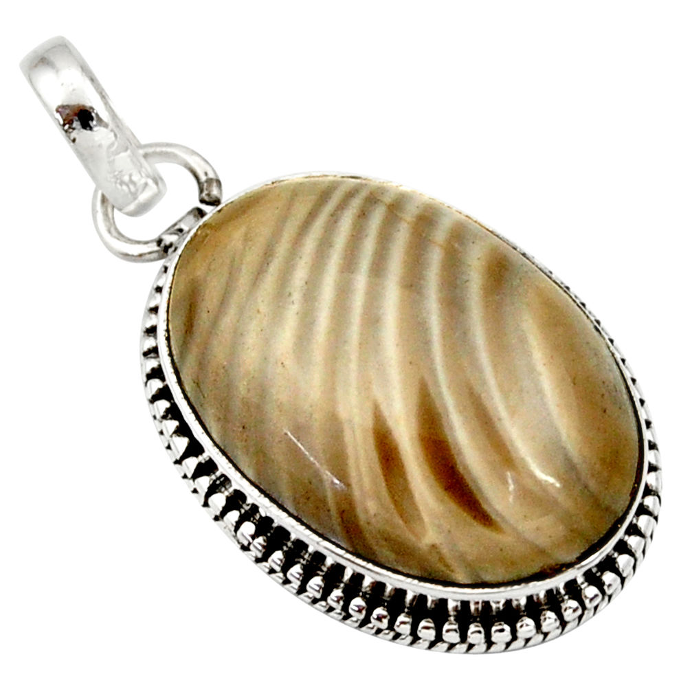 925 sterling silver 15.65cts natural grey striped flint ohio pendant d33673