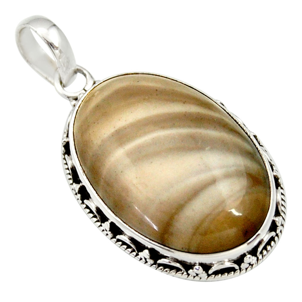 20.85cts natural grey striped flint ohio 925 sterling silver pendant d33674