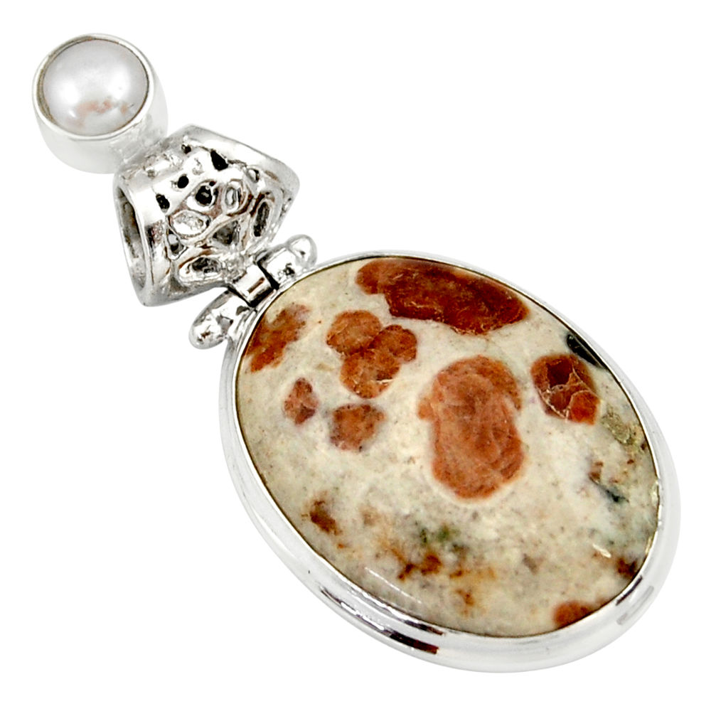 22.05cts natural brown garnet in limestone spessartine 925 silver pendant d33679