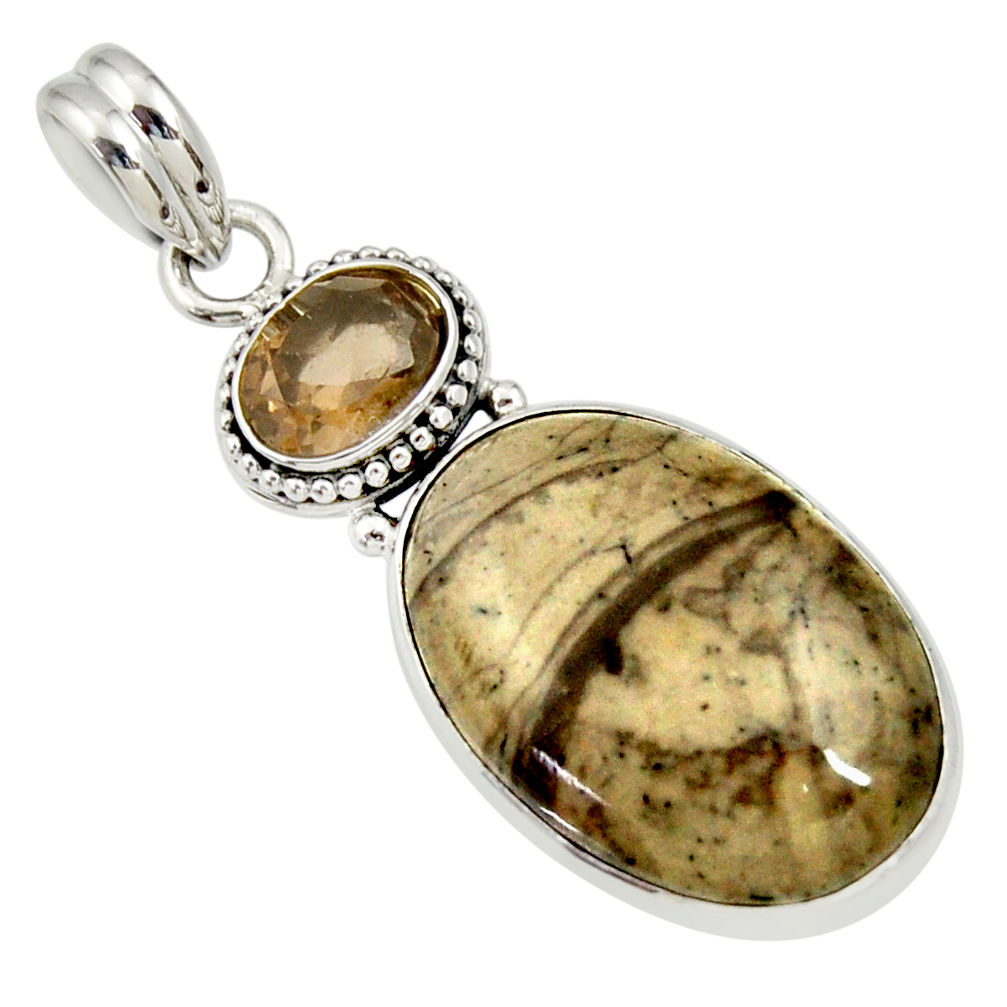 925 silver 16.20cts natural brown cotham landscape marble oval pendant d33686