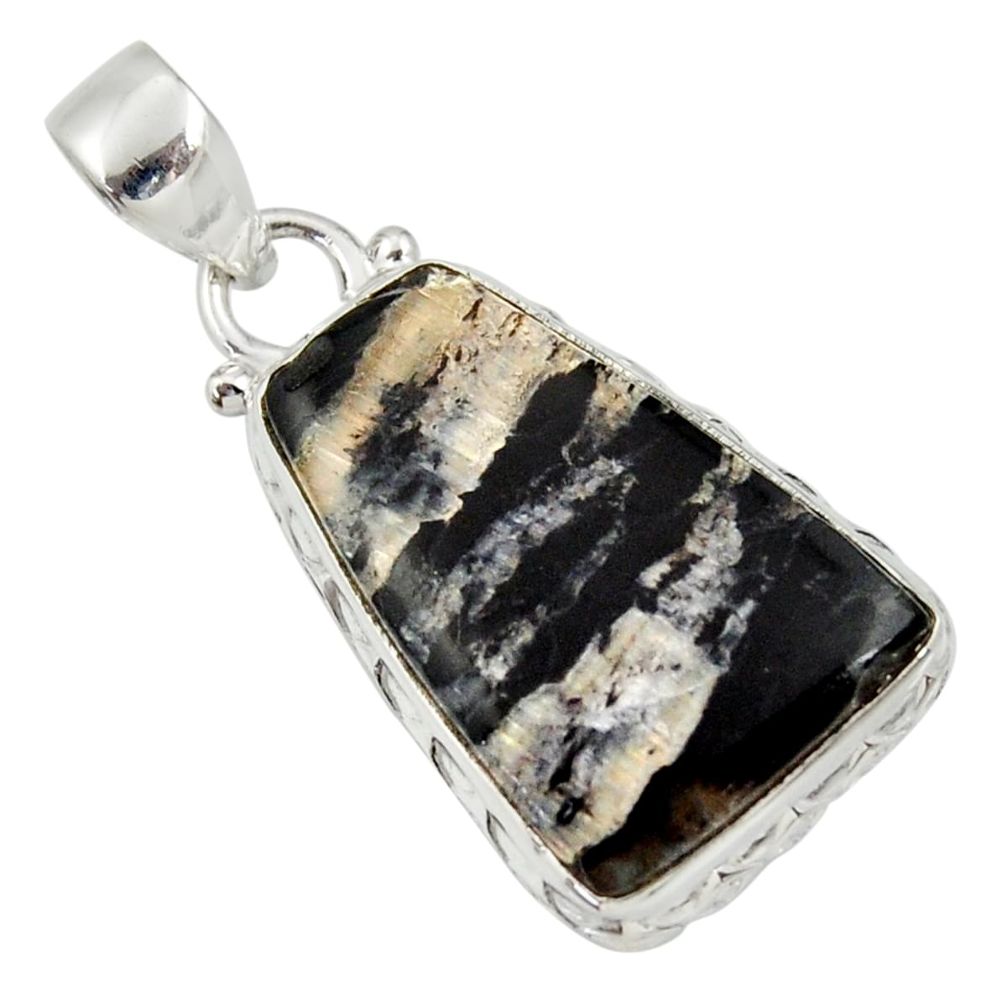 925 sterling silver 16.20cts natural black banded oil shale fancy pendant d33689