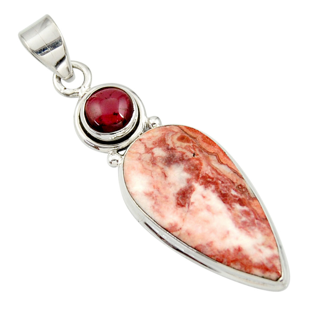 925 silver 18.15cts natural pink rosetta stone jasper garnet pendant d33697