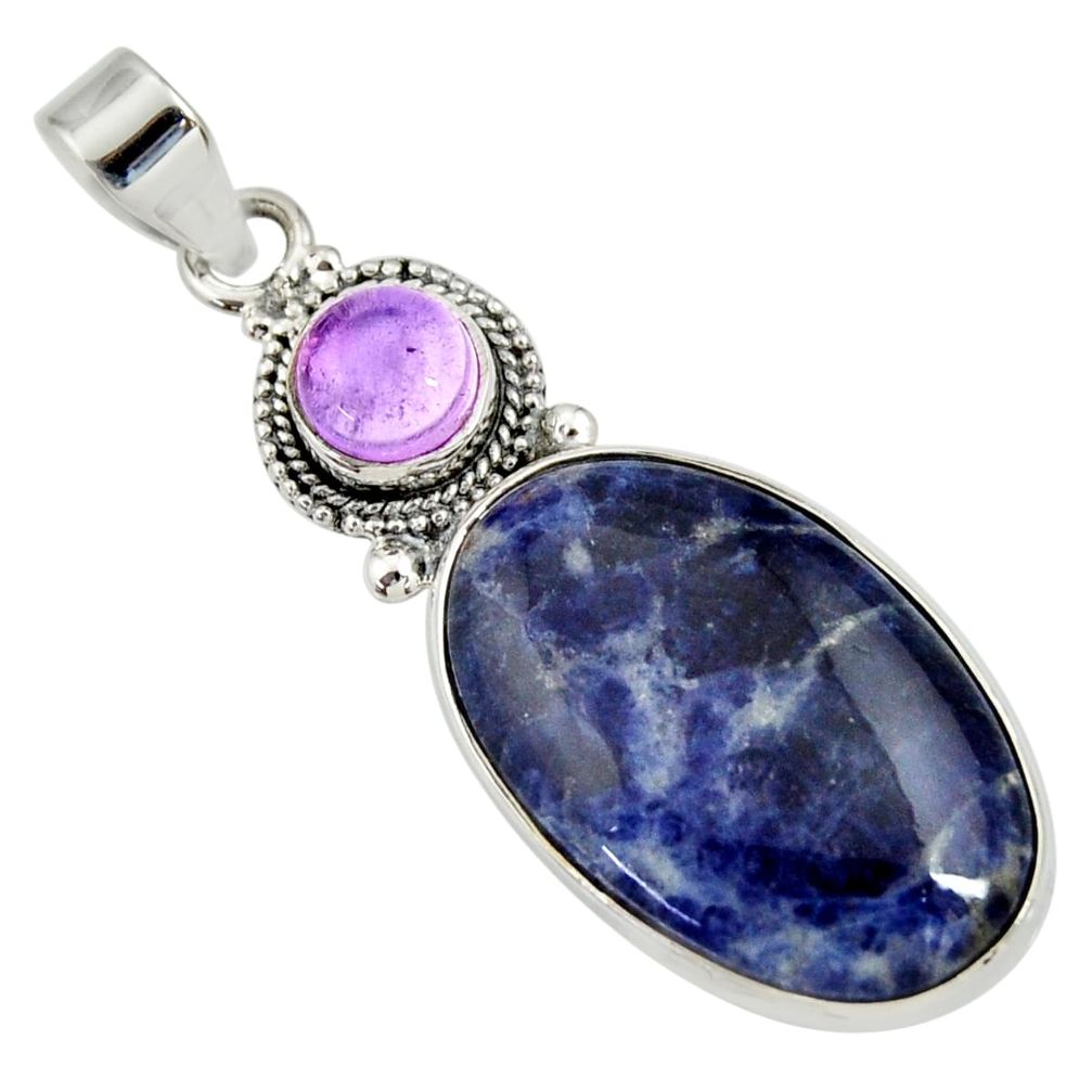 17.18cts natural blue sodalite amethyst 925 sterling silver pendant d33699