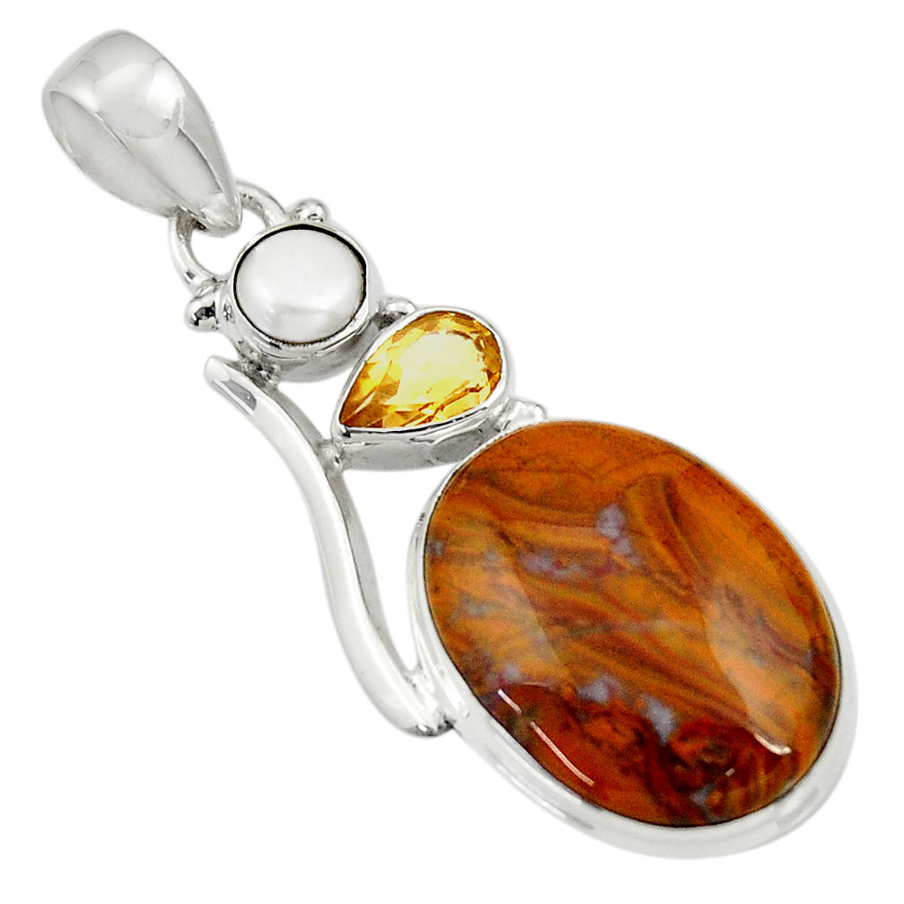 17.18cts natural brown moroccan seam agate citrine 925 silver pendant d33719