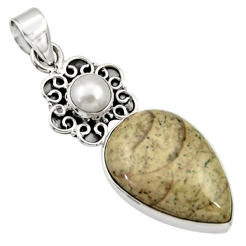 925 silver 18.68cts natural brown cotham landscape marble pearl pendant d33731