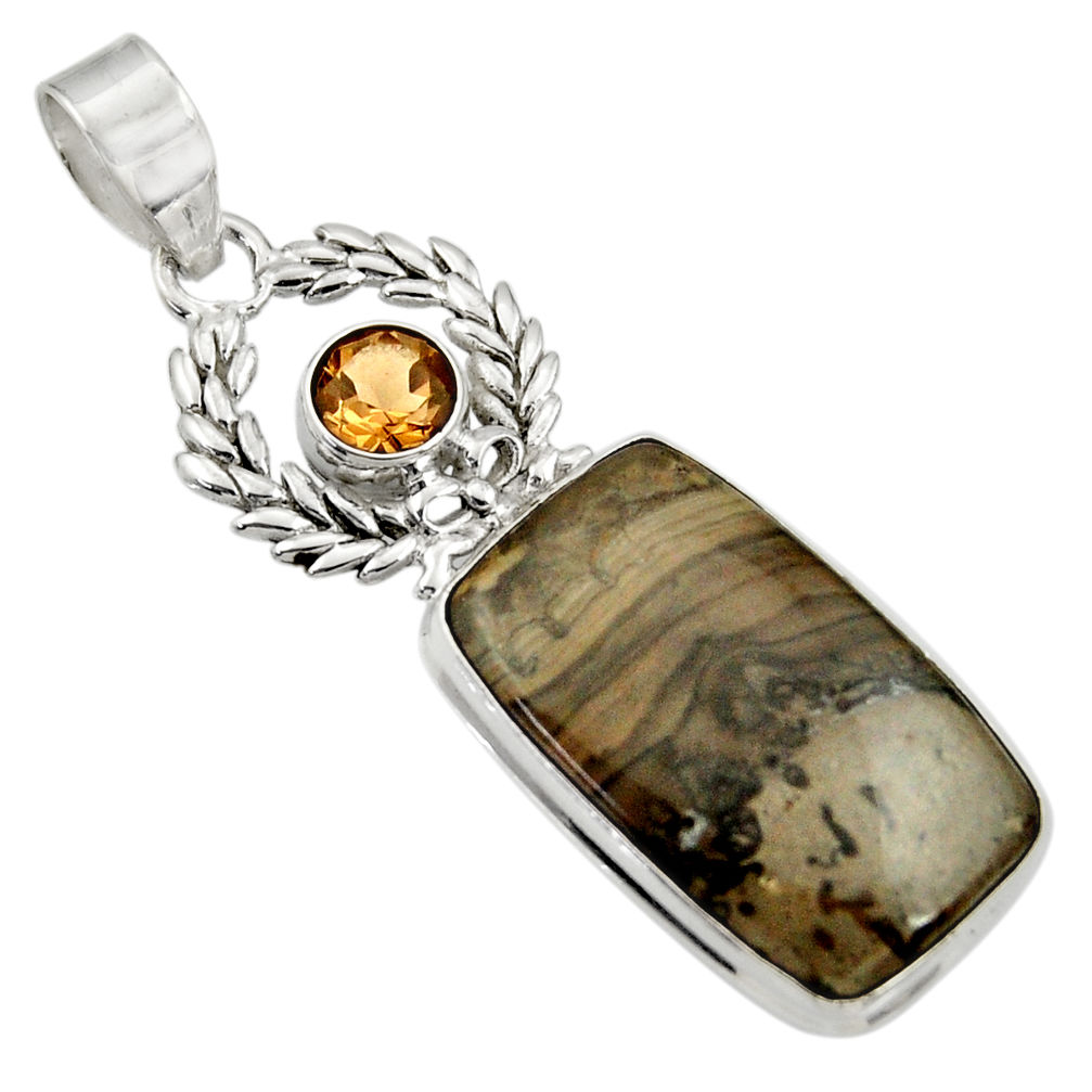 19.23cts natural brown cotham landscape marble 925 silver pendant d33732