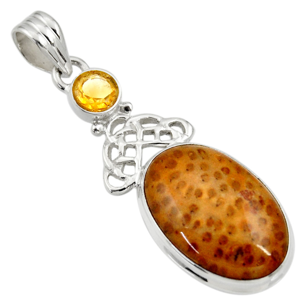 15.67cts natural brown plum wood jasper citrine 925 silver pendant d33737