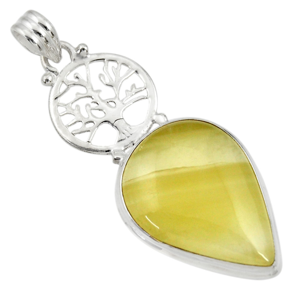 23.11cts natural yellow olive opal 925 silver tree of life pendant d33746