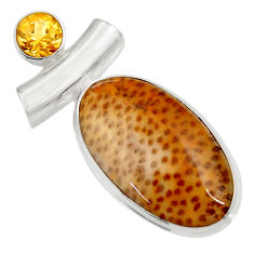 Clearance Sale- 925 silver 14.72cts natural brown plum wood jasper oval citrine pendant d33747