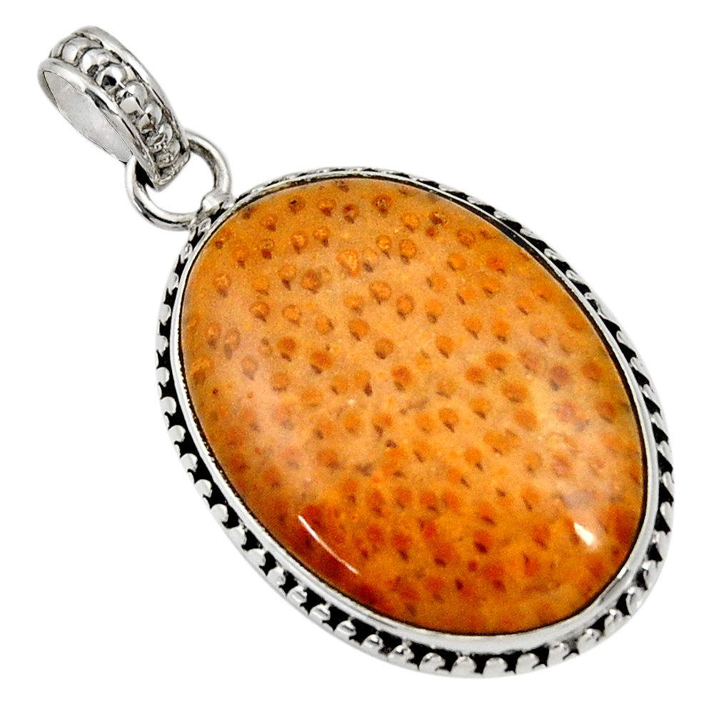 16.70cts natural brown plum wood jasper 925 sterling silver pendant d33749