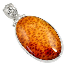 Clearance Sale- 925 sterling silver 18.17cts natural brown plum wood jasper oval pendant d33756