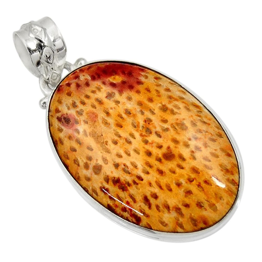 17.57cts natural brown plum wood jasper 925 sterling silver pendant d33758