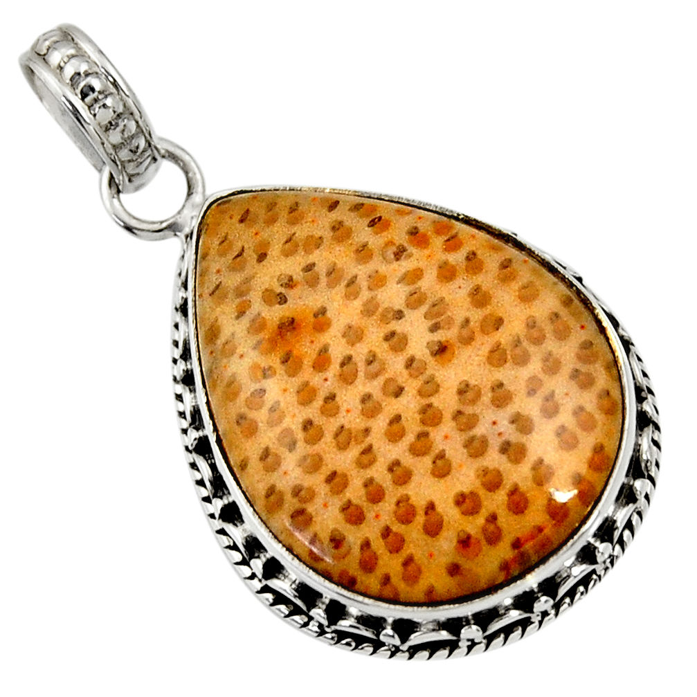 925 sterling silver 15.08cts natural brown plum wood jasper oval pendant d33760