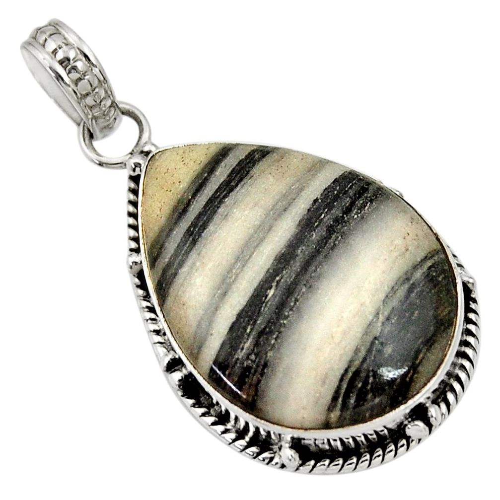 15.65cts natural black zebra jasper 925 sterling silver pendant jewelry d33765