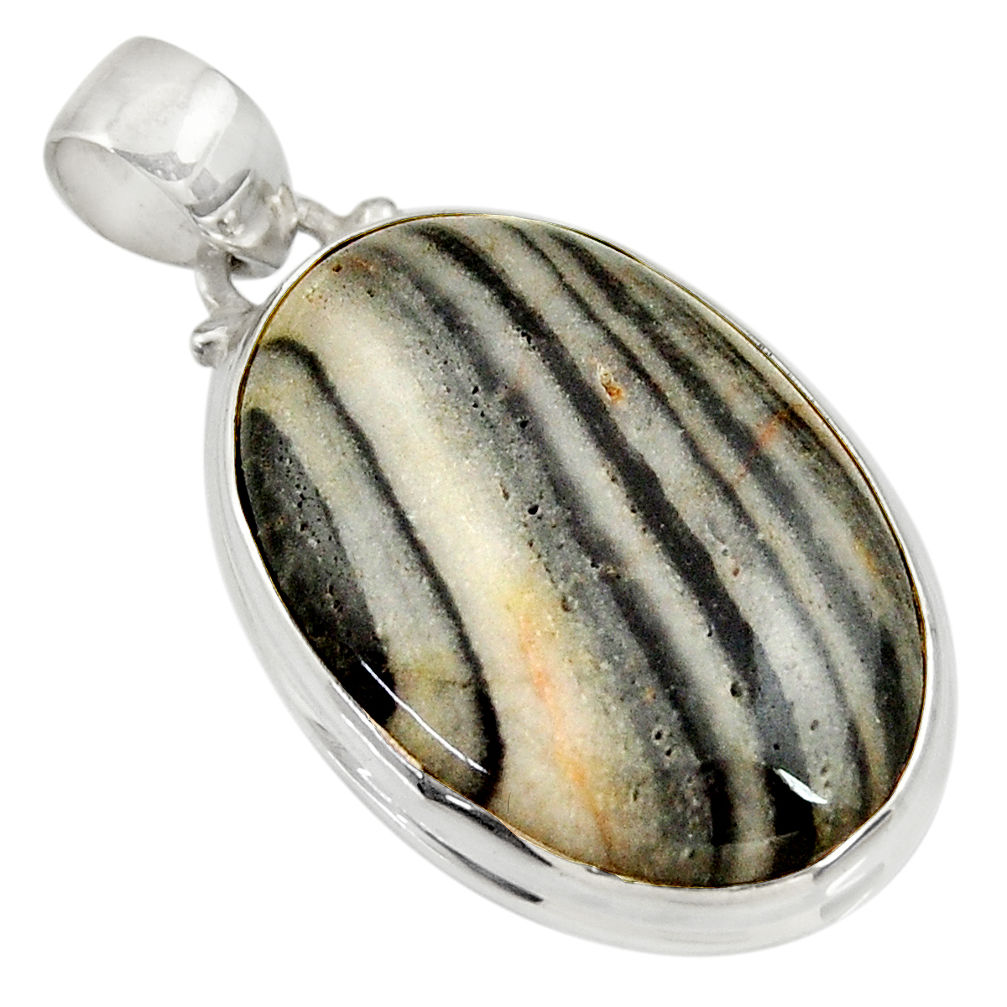 925 sterling silver 22.02cts natural black zebra jasper oval pendant d33766