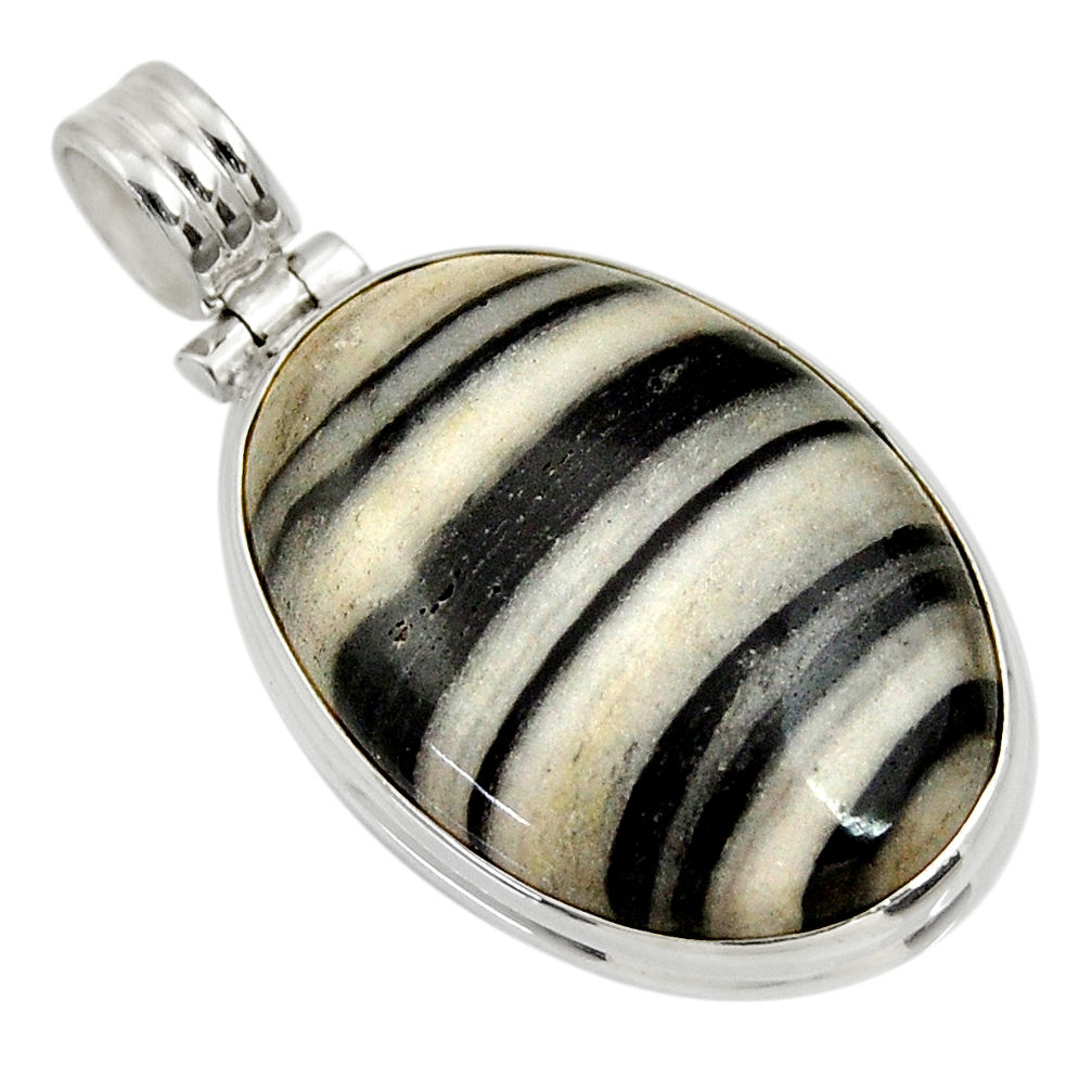 925 sterling silver 25.00cts natural black zebra jasper pendant jewelry d33769