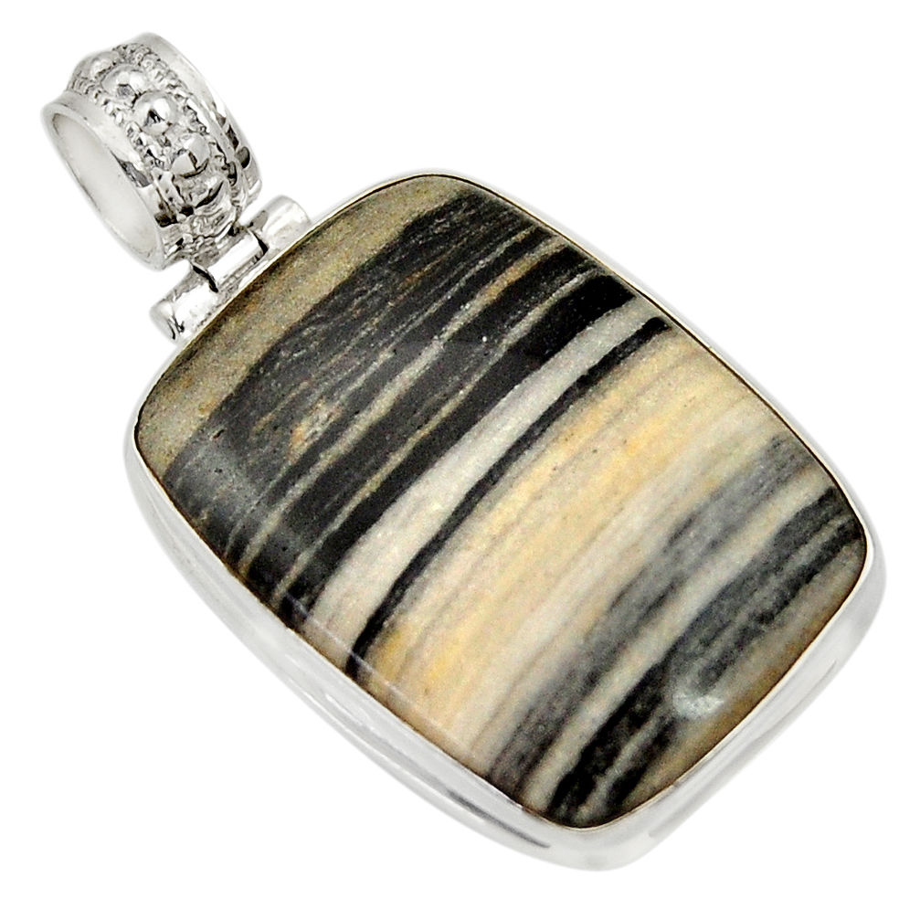22.59cts natural black zebra jasper 925 sterling silver pendant jewelry d33770