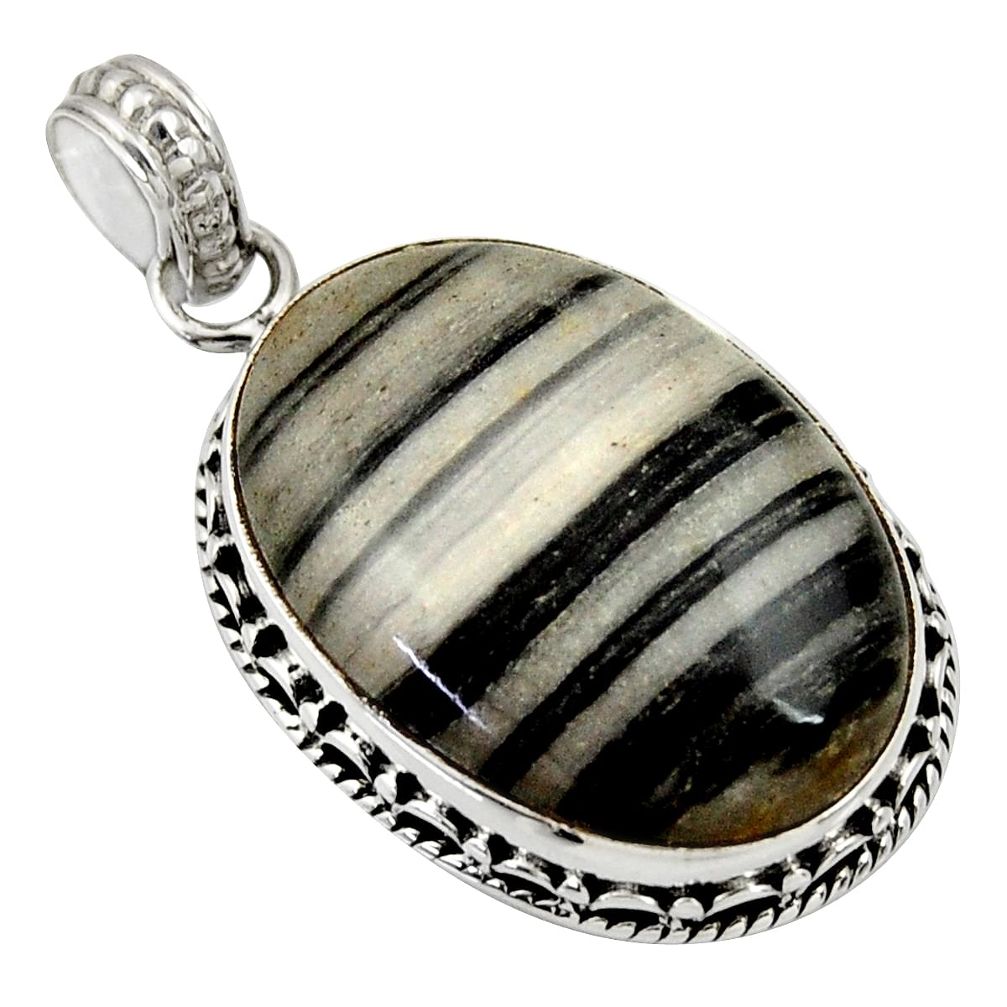 925 sterling silver 19.23cts natural black zebra jasper pendant jewelry d33772