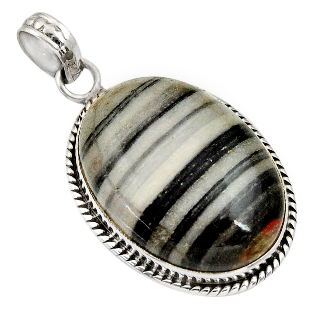 925 sterling silver 18.70cts natural black zebra jasper pendant jewelry d33775