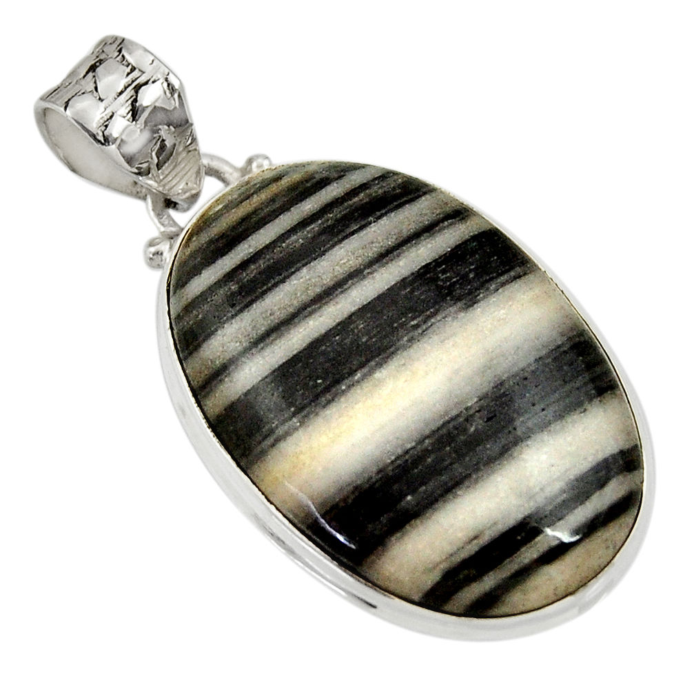 20.88cts natural black zebra jasper 925 sterling silver pendant jewelry d33776