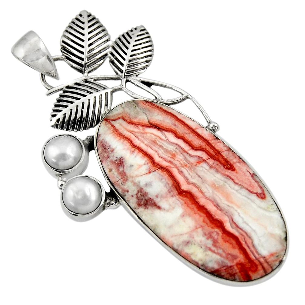 925 silver 29.40cts natural pink rosetta stone jasper pearl pendant d33806