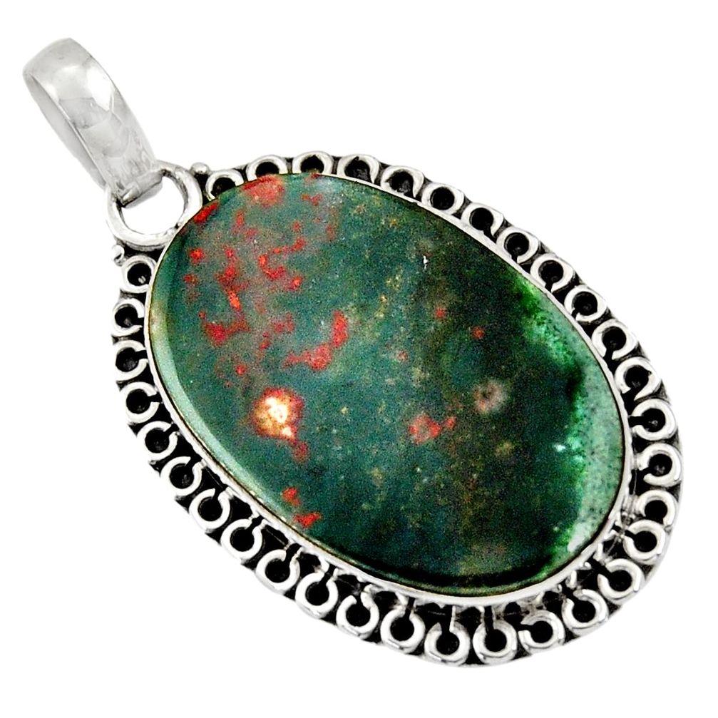 15.05cts natural green bloodstone african (heliotrope) 925 silver pendant d33818