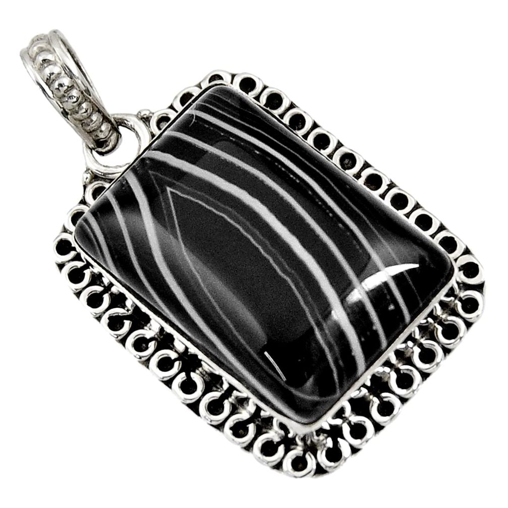 925 sterling silver 18.12cts natural black botswana agate pendant jewelry d33819