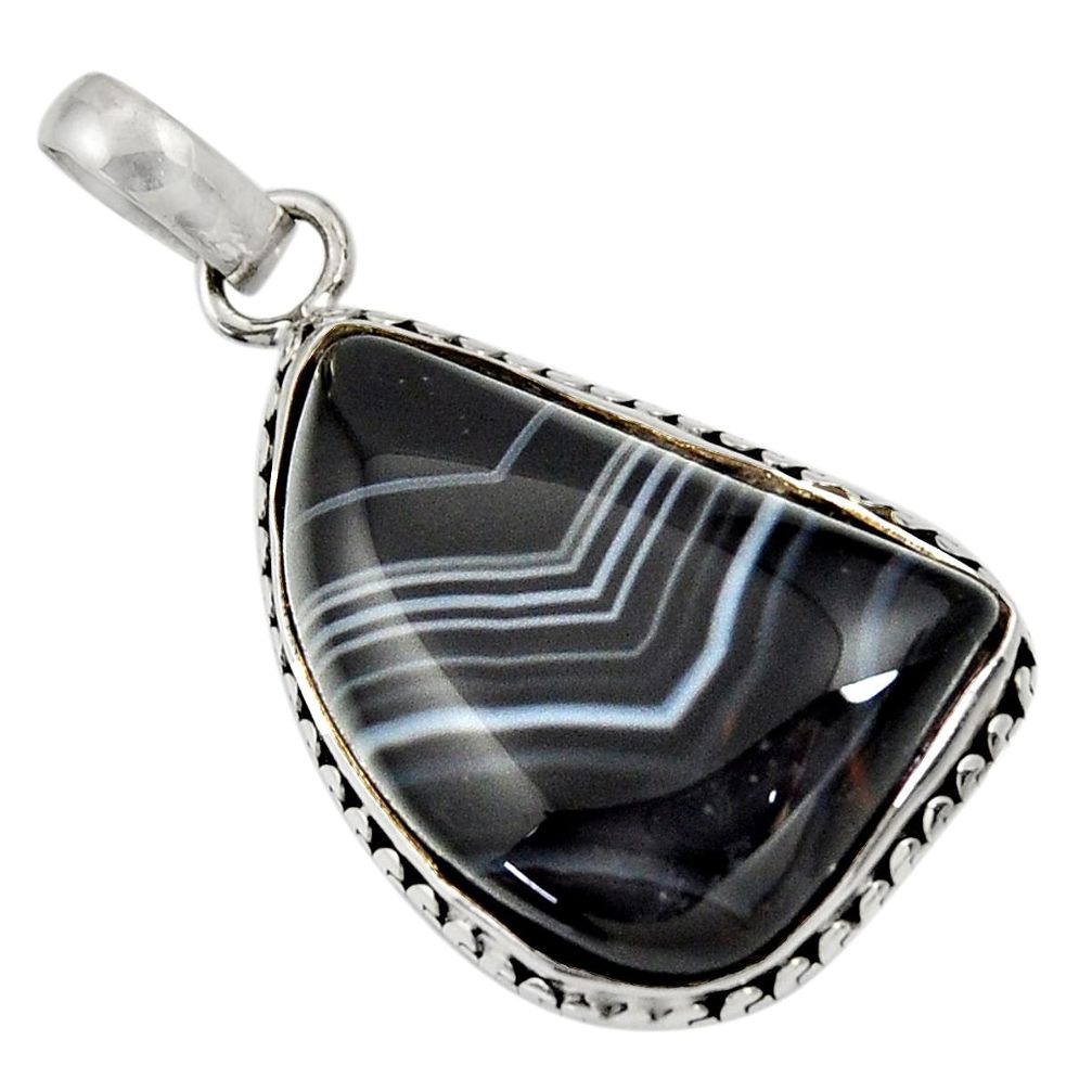 17.57cts natural black botswana agate 925 sterling silver pendant jewelry d33820
