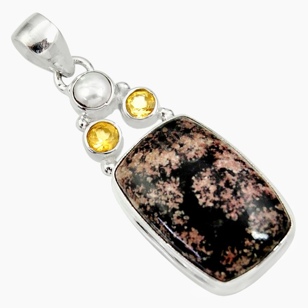 cts natural pink firework obsidian citrine pearl pendant d33836