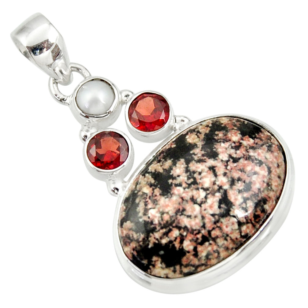  pink firework obsidian garnet pearl 925 silver pendant d33837