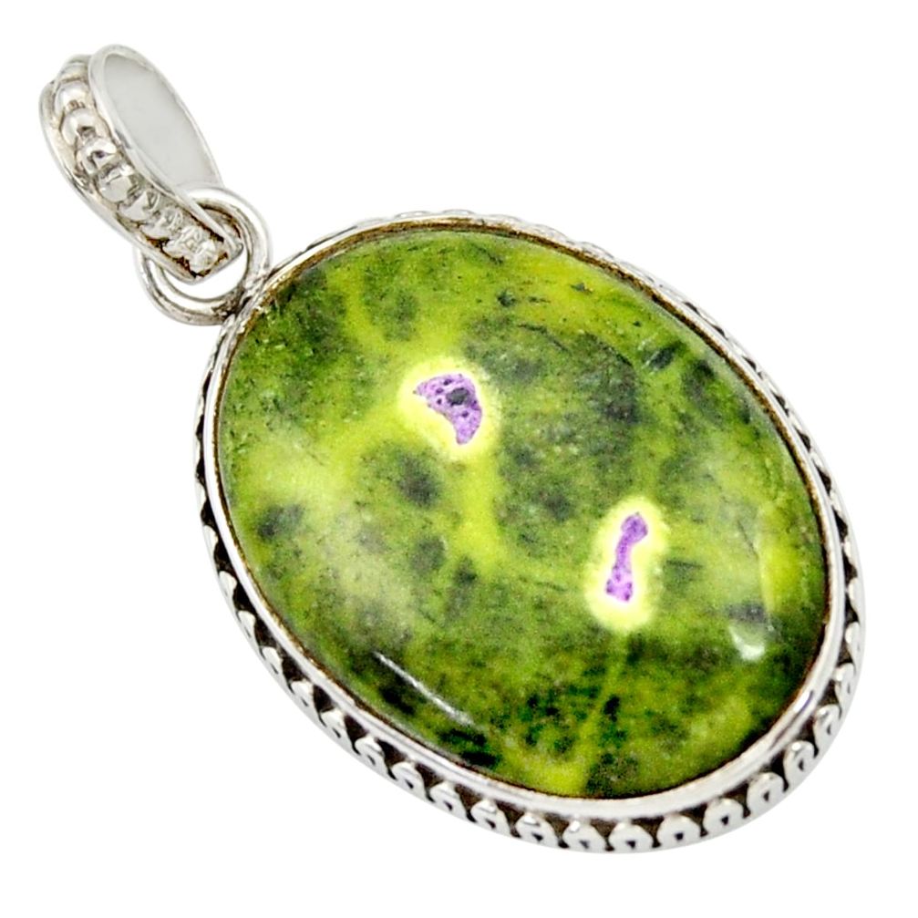 15.05cts natural green atlantisite stichtite-serpentine silver pendant d33841