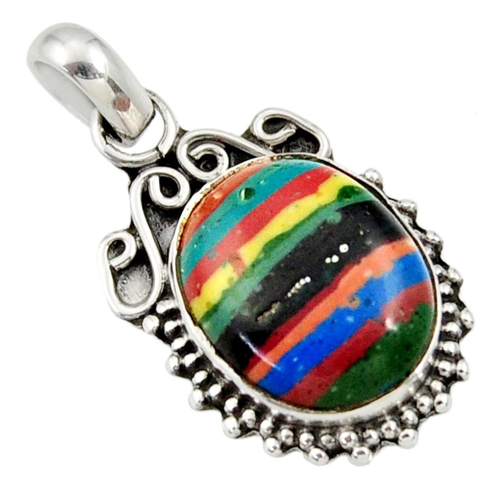 8.12cts natural multi color rainbow calsilica 925 sterling silver pendant d33843