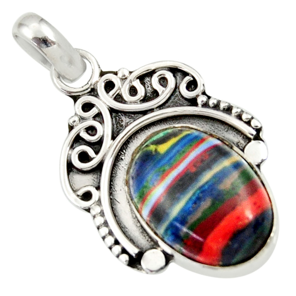 925 sterling silver 8.26cts natural multi color rainbow calsilica pendant d33844