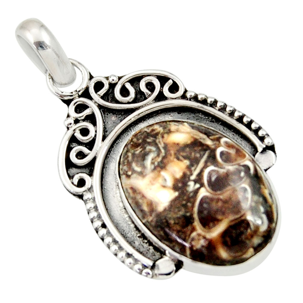  brown turritella fossil snail agate 925 silver pendant d33845