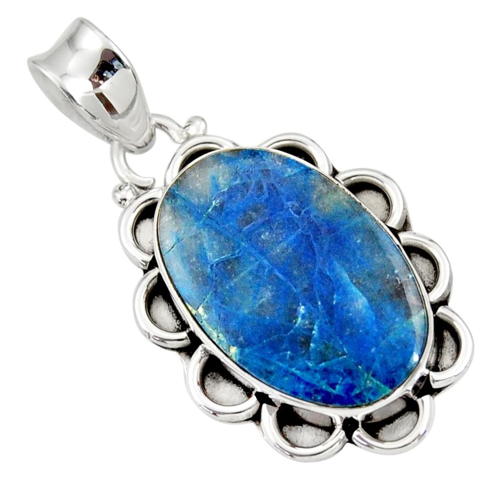 925 sterling silver 16.54cts natural blue azurite oval pendant jewelry d33871