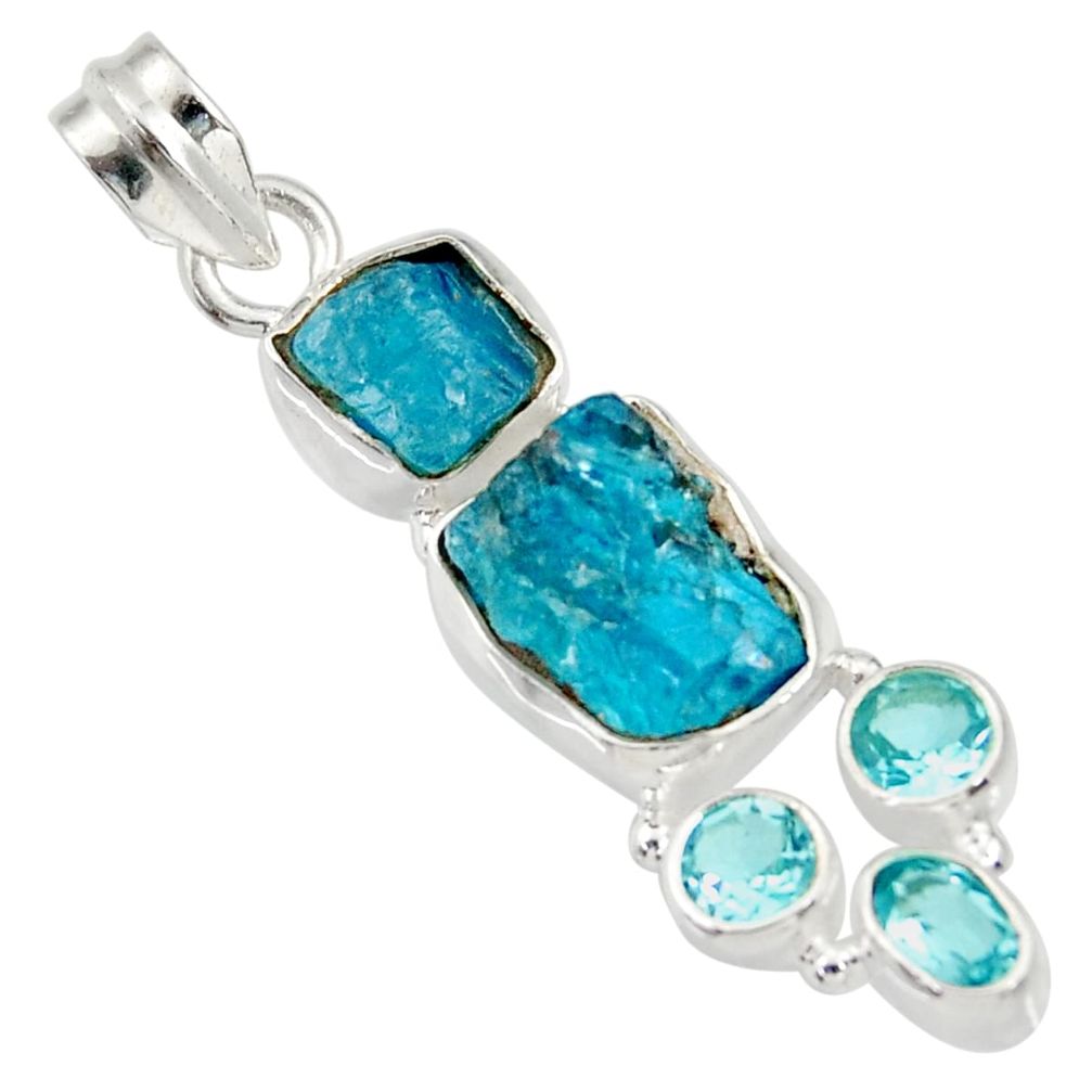 14.72cts natural blue apatite rough topaz 925 sterling silver pendant d33879