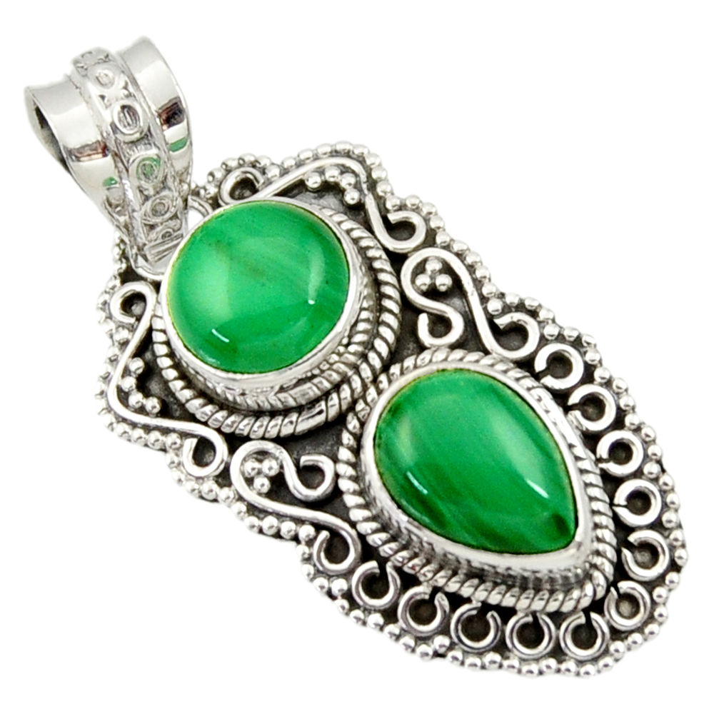 7.07cts natural green malachite (pilot's stone) 925 silver pendant d33889