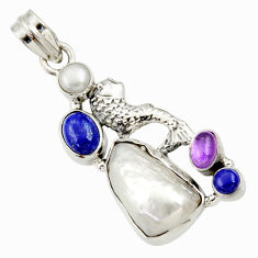 Clearance Sale- 14.41cts natural white biwa pearl amethyst pearl 925 silver fish pendant d33890