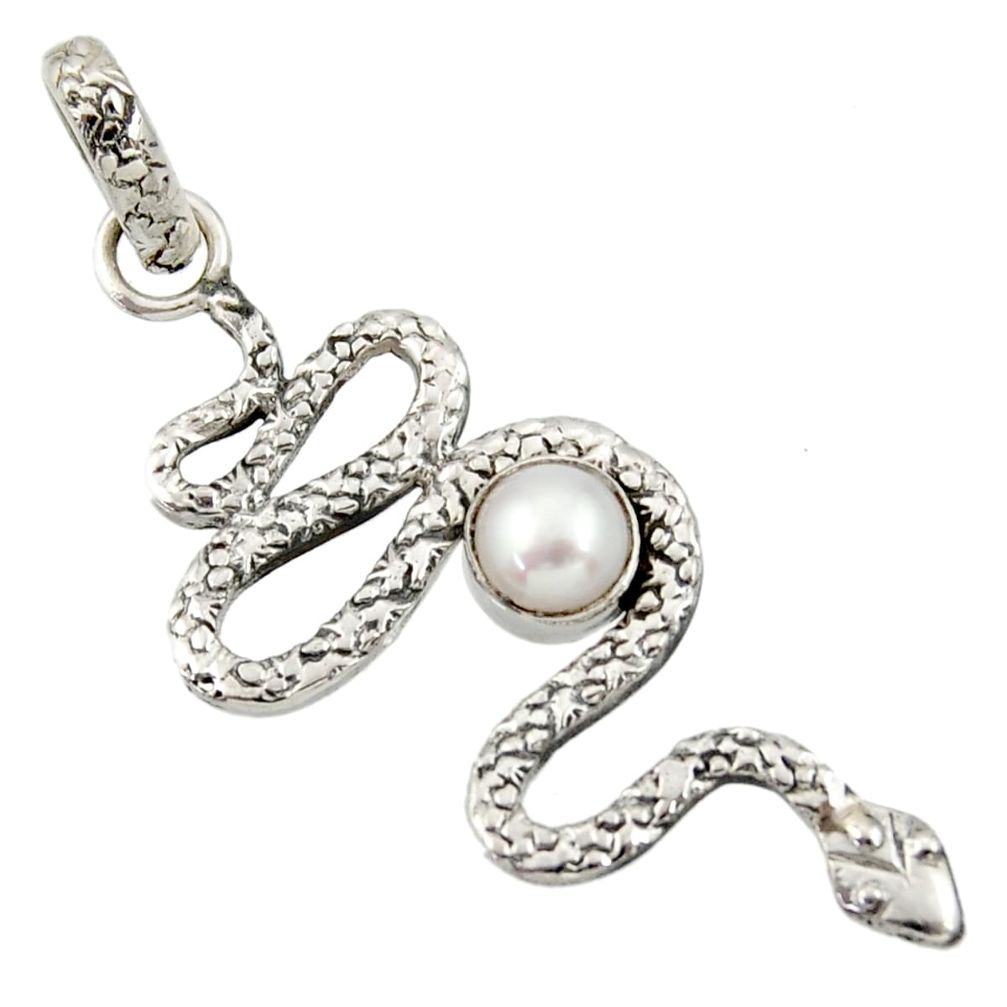 1.41cts natural white pearl 925 sterling silver snake pendant jewelry d33892