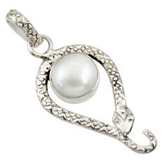 5.58cts natural white pearl 925 sterling silver snake pendant jewelry d33895