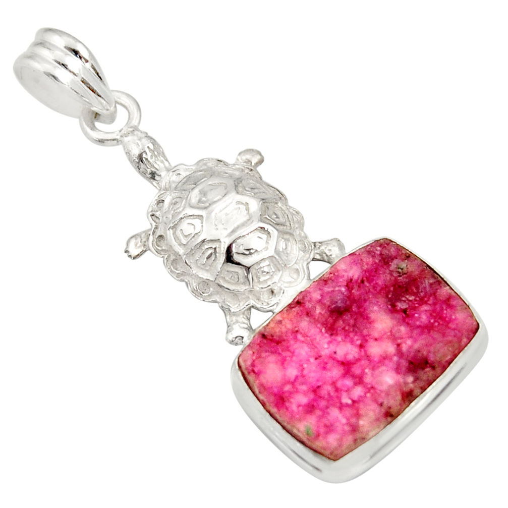 925 sterling silver 14.12cts natural pink cobalt druzy turtle pendant d36163