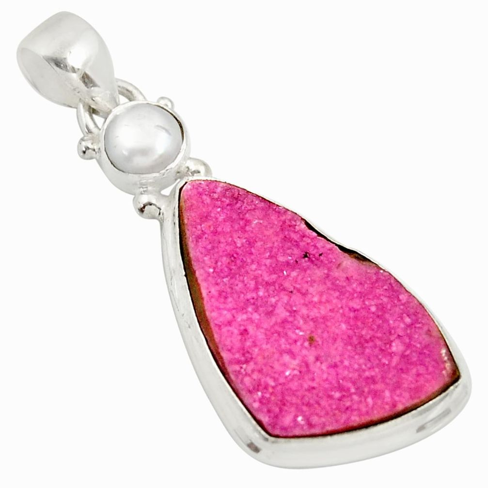 18.08cts natural pink cobalt druzy pearl 925 sterling silver pendant d36167