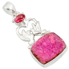 Clearance Sale- 14.99cts natural pink cobalt druzy 925 silver love birds pendant jewelry d36168