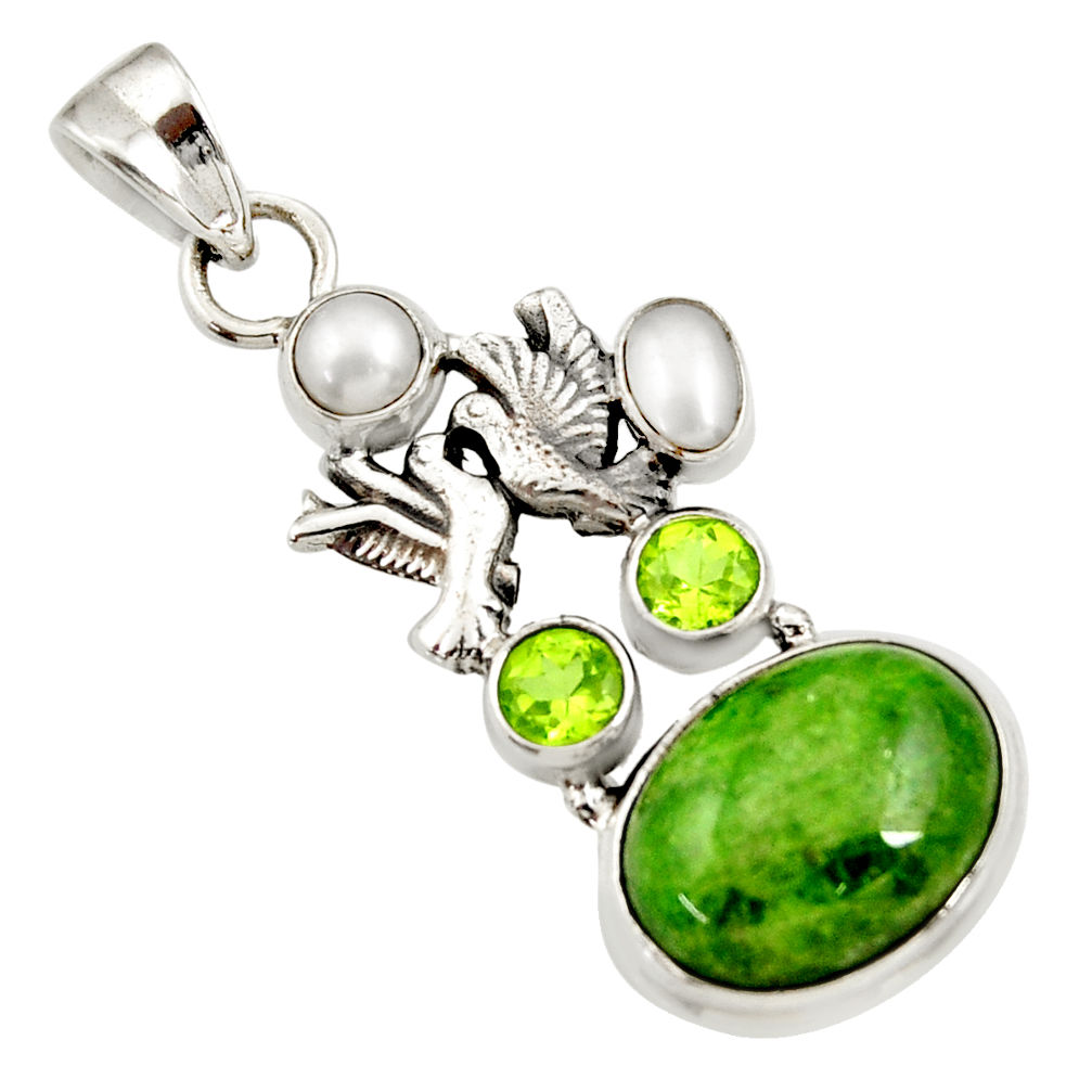  green chrome diopside 925 silver love birds pendant d36207