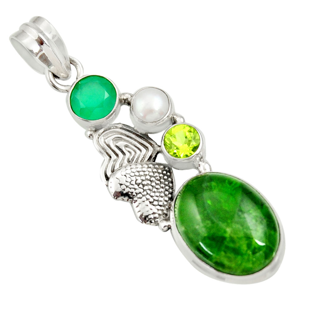 12.65cts natural green chrome diopside pearl silver love birds pendant d36212