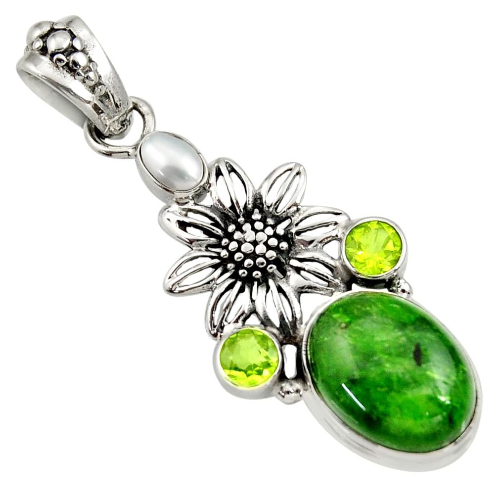  green chrome diopside peridot 925 silver flower pendant d36220