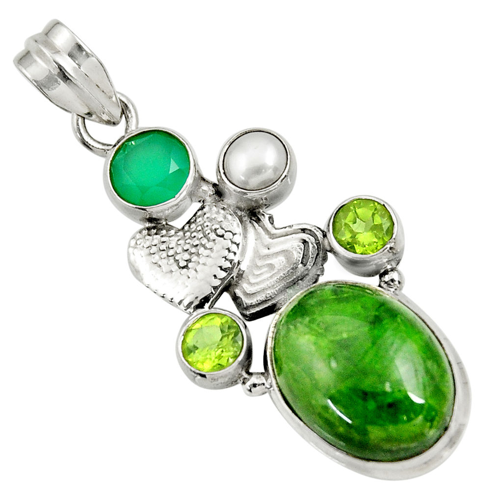 14.20cts natural green chrome diopside 925 silver couple hearts pendant d36230