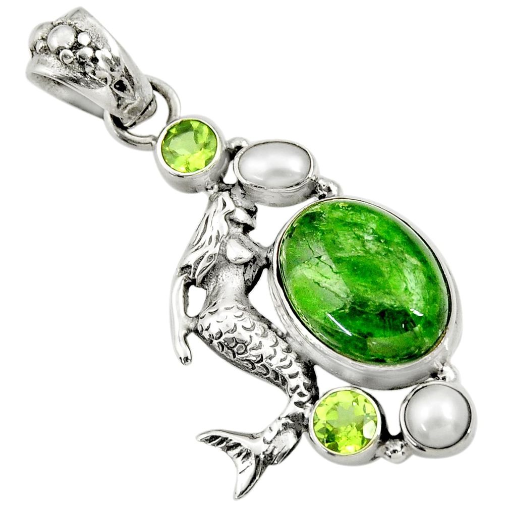 925 silver 14.45cts natural green chrome diopside fairy mermaid pendant d36232